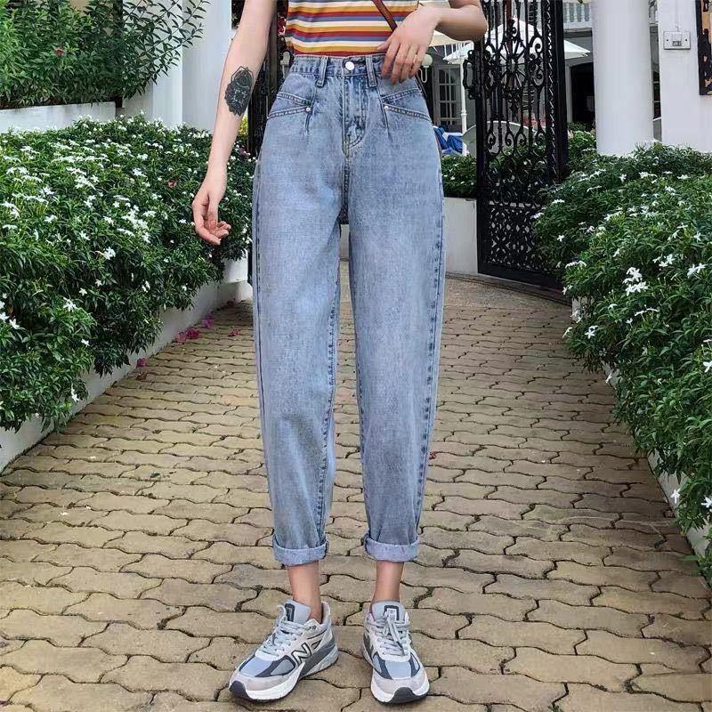 

Женские джинсы с высокой посадкой в корейском стиле, летние, облегающие, в стиле ретро, с разрезом до пола. Small