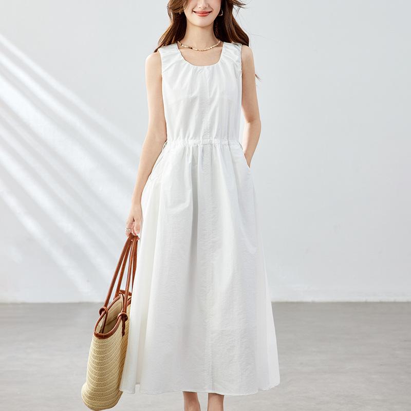 Temperament Vest Skirt Women's Medium and Long Summer New French High Waist and Thin Knee Dress