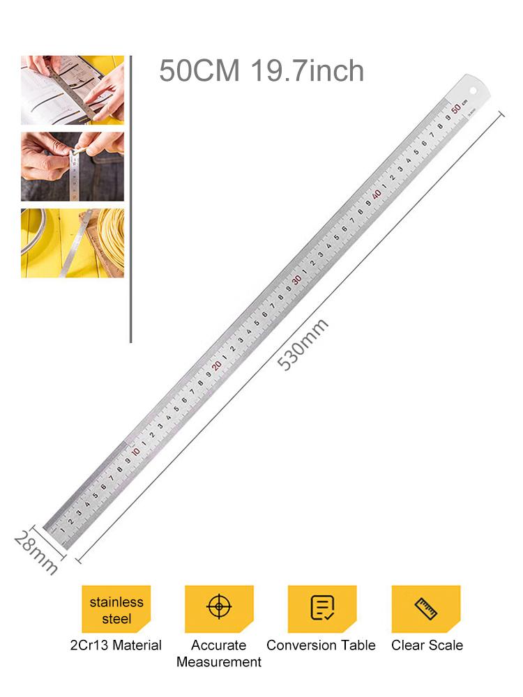 Stainless Steel Straight Ruler Centimeter Rule Precision Measuring Tool 15cm/6 inch 30cm/12 inch 50cm School Office Supplies