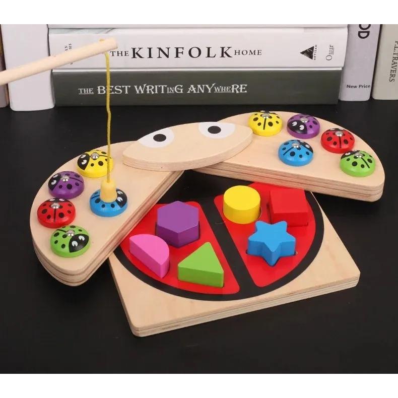 Giocattoli 3D in Legno Gioco di Pesca Magnetico Forma di Coccinella Abbinamento Blocchi da Costruzione Gioco Puzzle Animali Educazione Precoce