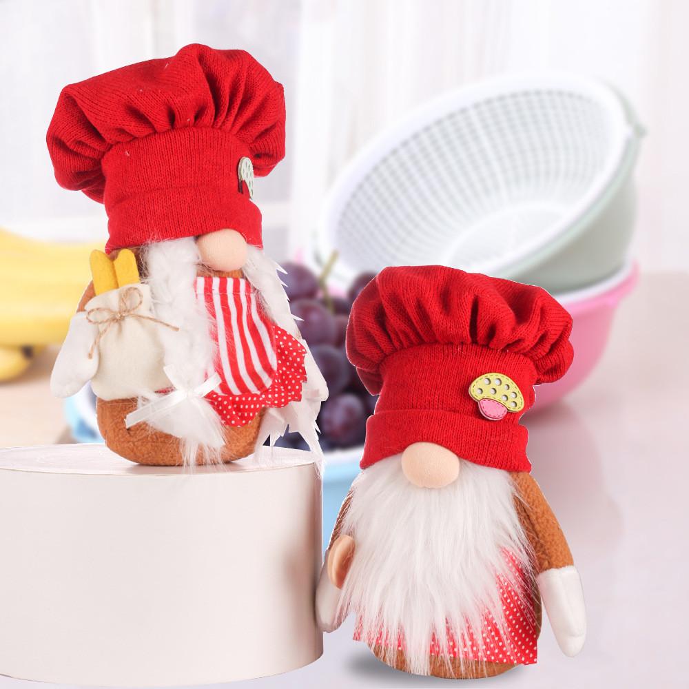 Plush Holiday Doll Handmade Knitted Chef Hat Christmas Decoration Toy Supplies