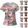 Women's Fashion Printed Short Sleeve V Neck Pattern Tops Pocket Working T-shirts