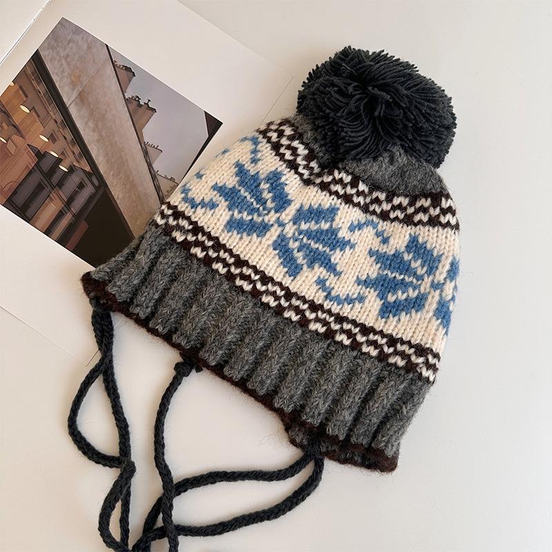 Dimanaf Women Hat Floral Thick Knitted Hat Fashion Lady Warm Winter Autumn