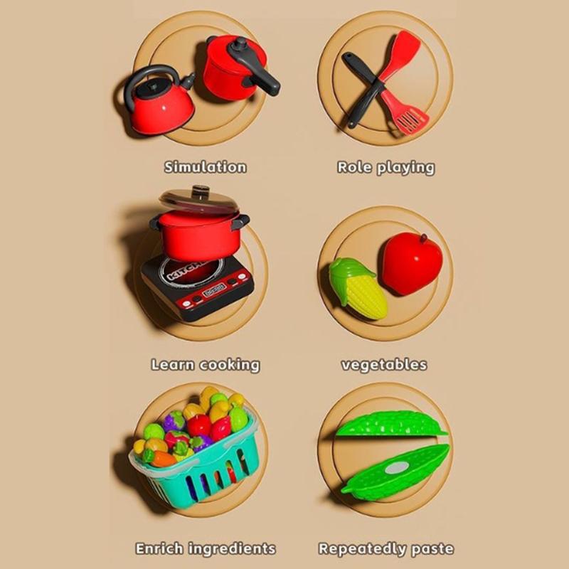 Kids Mini Home Kitchen Utensils Toy Set Pretend Play Cooking Simulated Food Game Boys Girls Birthday Gifts 3+ Year Old