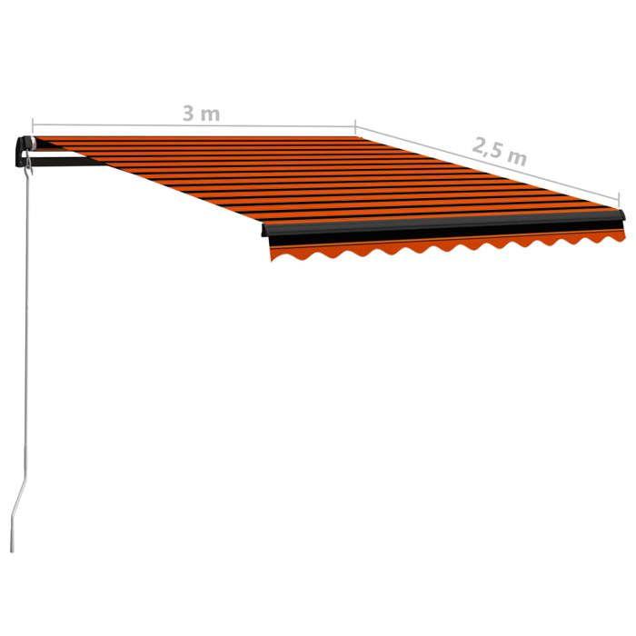 VidaXL Auvent manuel rétractable avec LED 300x250 cm Orange et marron 3055223