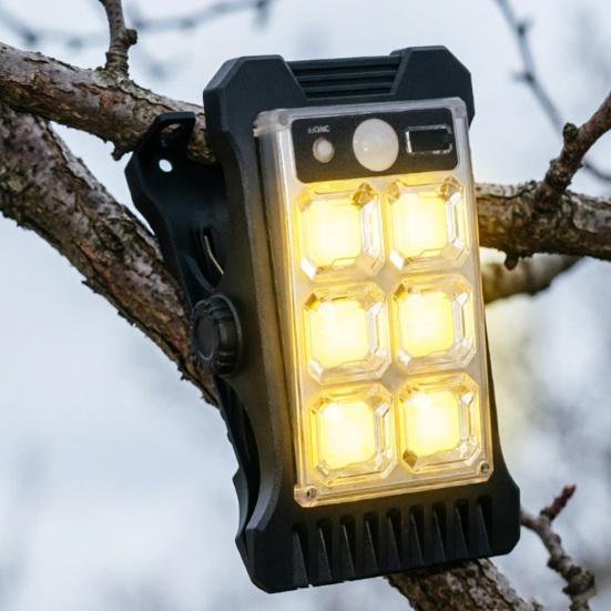 Solar Clip Light with Motion Sensor Intelligent Photosensitivity Outdoor LED Light for Garden And Camping No Wiring or Drilling High-Brightness COB