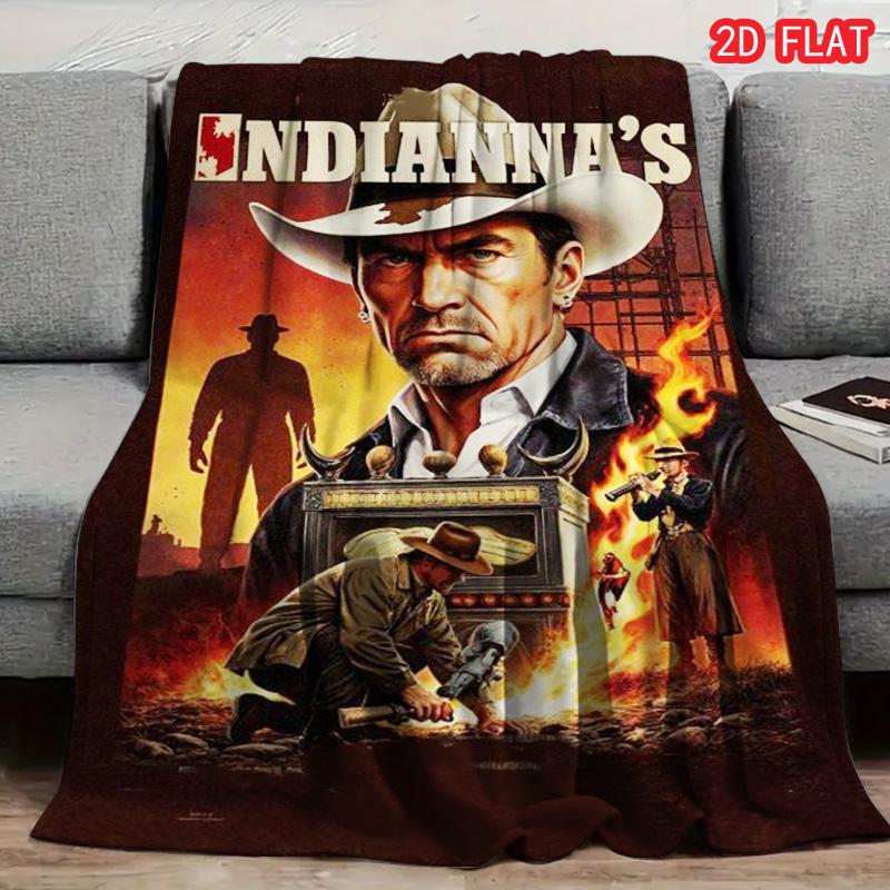 Vintage Western Cowboy Adventure Print Throw Blanket Retro Desert Movie Style Flannel Blanket Man Cave Decor