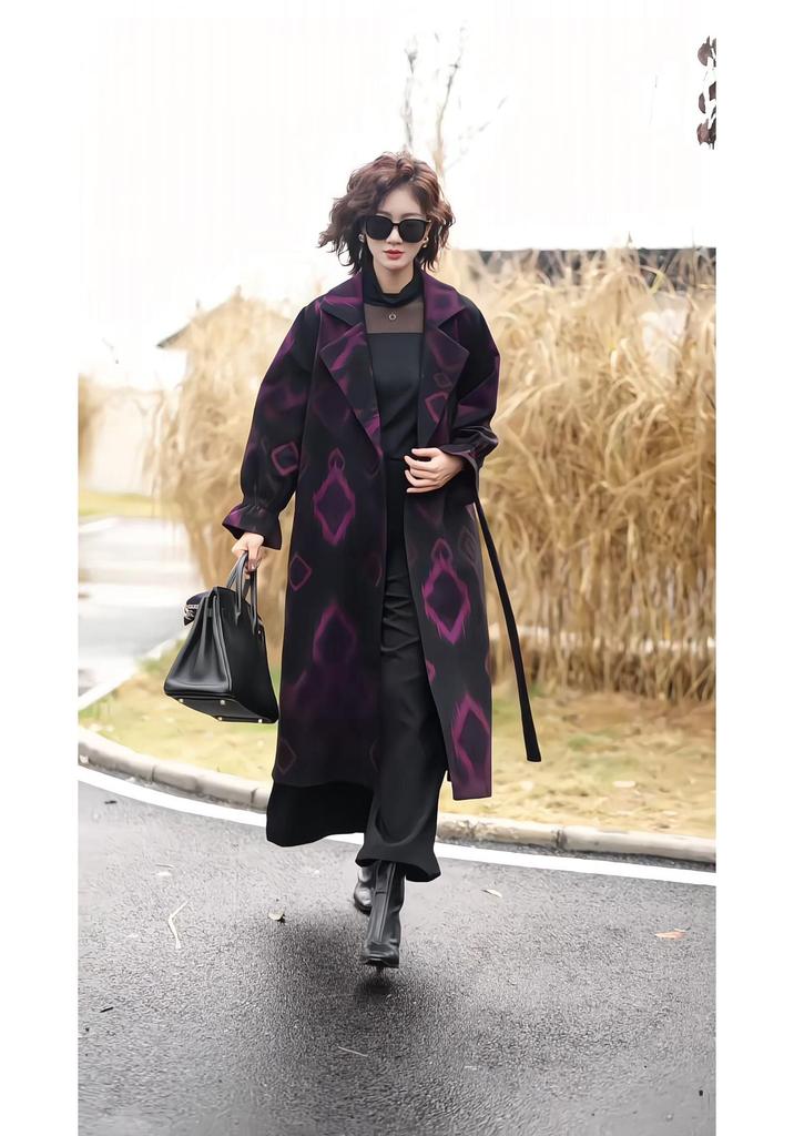 Women's Plus Size Hepburn Style Long Trench Coat - Autumn/Winter Knee-Length Cardigan with Waist-Cinching Belt