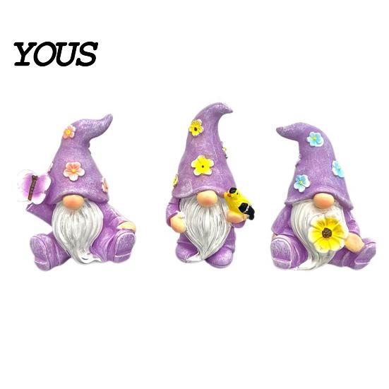 Resin Dwarf Figurines for Patio Balcony Halloween Gnome Statue, Spring Butterfly Bird Flower Decorative Desktop Accents Home Figurine Garden