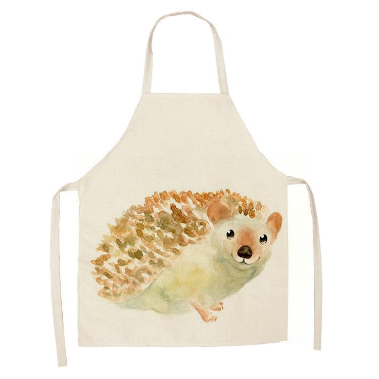 Fartuch kuchenny z nadrukiem jeża, bez rękawów, bawełniany i lniany, dla mężczyzn i kobiet, narzędzia do czyszczenia gospodarstwa domowego