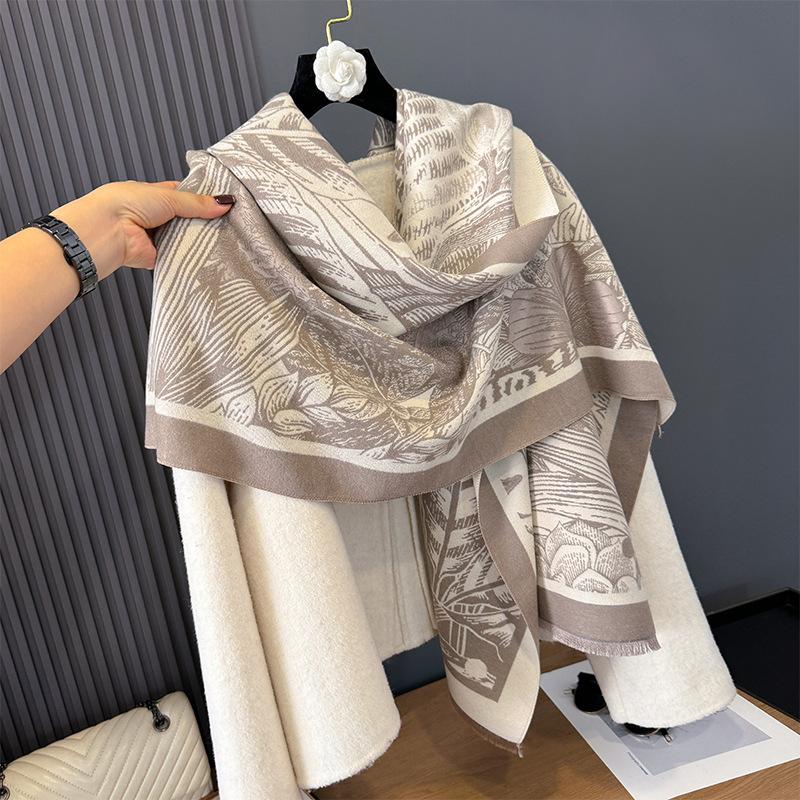 Imitation Cashmere Plant Line Draft Forest Comfortable And Warm Soft And Breathable Double-Sided Scarf Office Shawl