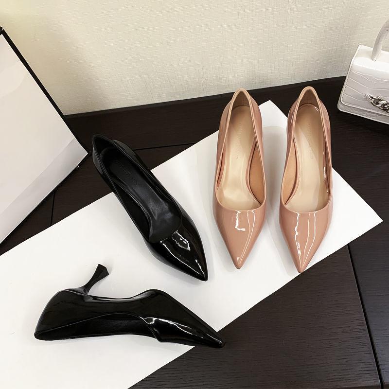 2025 New Spring and Autumn High Heels Women's Thin Heels Versatile Flight Attendant Office Black Work Shoes Ol Commuter Soft Sole Single Shoes