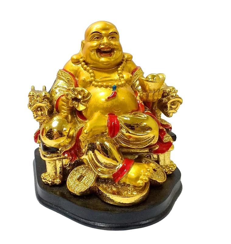 

TreegoArt Resin Laughing Buddha On Chair with Ingot And Coin For Home And Office - Pack Of 1 (3 Inche Height) разноцветный
