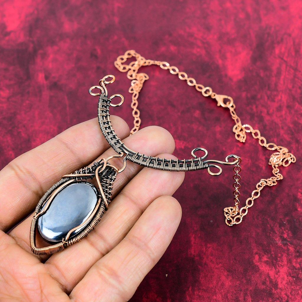 Shungite Necklace Copper Wire Wrapped Gemstone Necklace Adjustable Chain Necklace Copper Jewelry Handmade Necklace Designer Jewelry For Gift