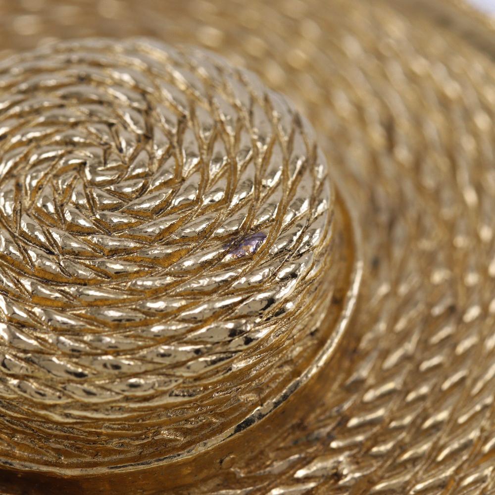 Chanel Straw Hat Brooch Plated Gold 36g Women Used