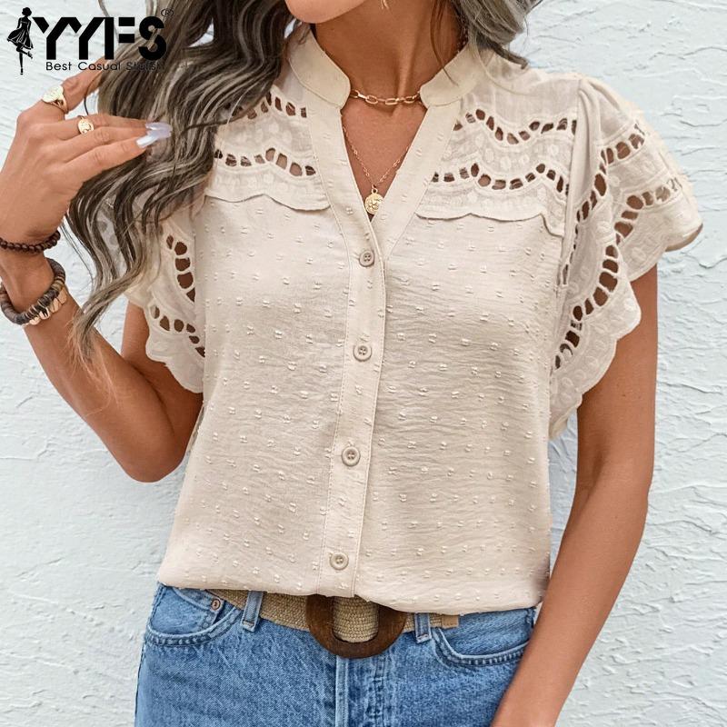

YYFS Women s Fashion Casual Solid Color Print Summer Spring Short Sleeve V-Neck Blouses & Shirts XXL чорний