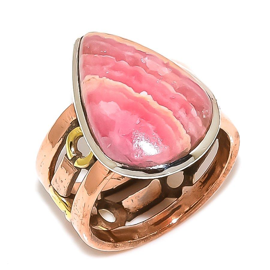 

Кольцо из натурального родохрозита с двухцветным серебряным камнем 925 пробы S.6.5 h3S97