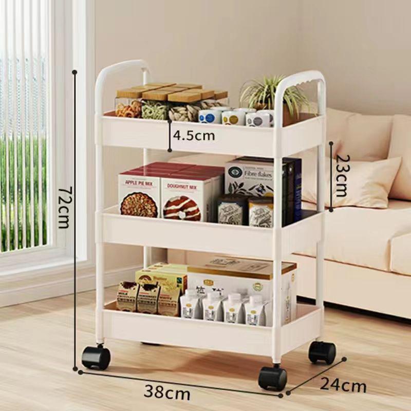 Portable Folding Multi-Layer Storage Cart for Kitchen, Bedroom, and Snacks 3-Layer Plastic
