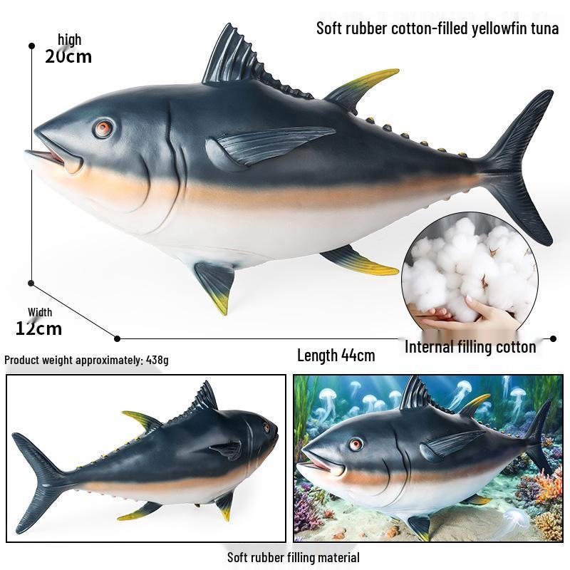 Large Yellowfin Tuna Soft Rubber Toy - Children's Ocean Animal Model for Cognitive Learning and Aquarium Decoration