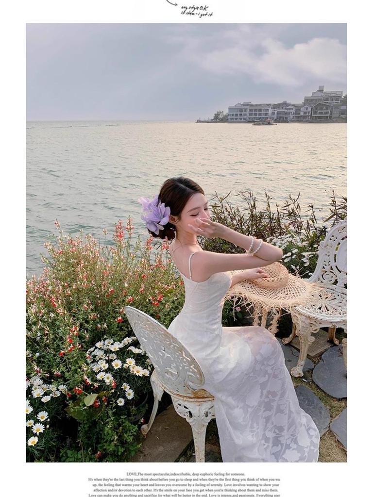 French Elegant Green Mesh Spaghetti Strap Waist-Cinching Dress - Stunning Slimming Long Summer Style for Women 2026