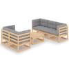6 Pcs Garden Set with Cushions Solid Pine Wood