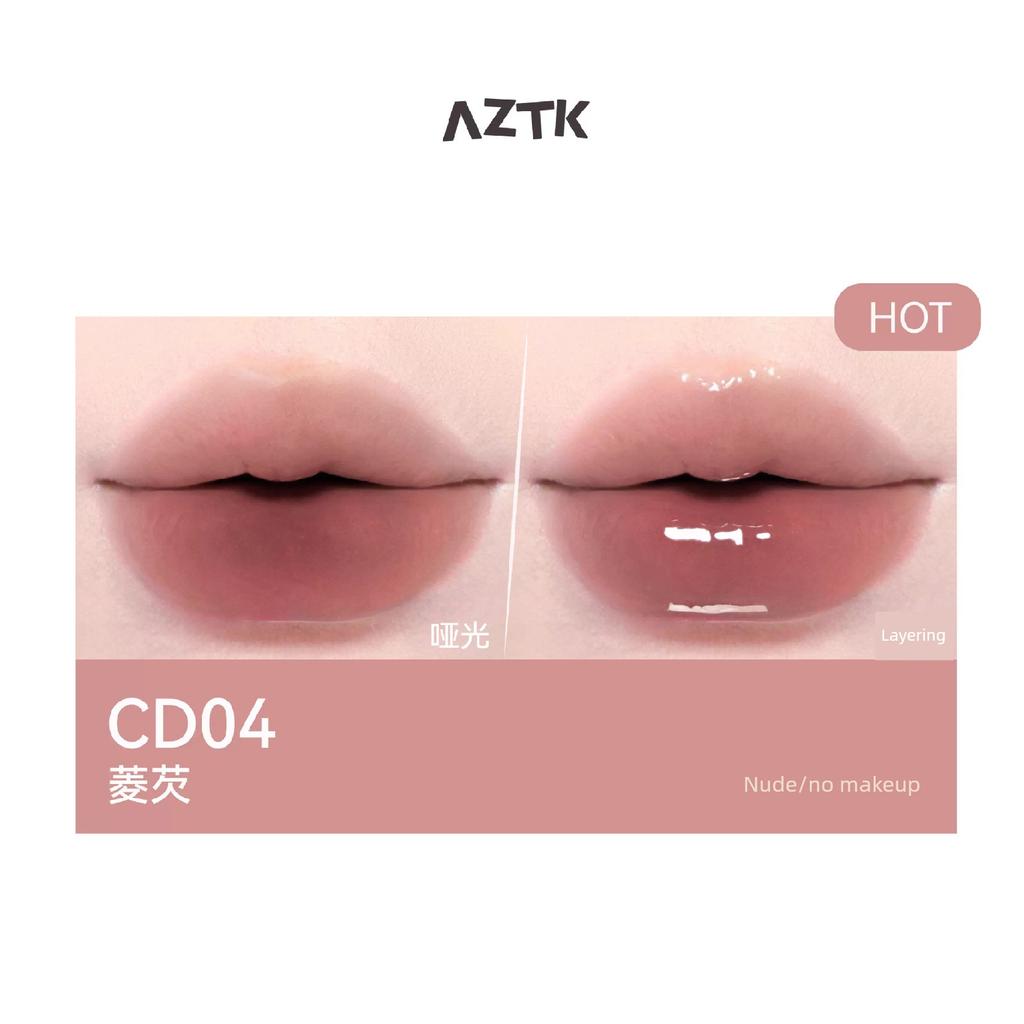 Aztk Double-Ended Lip Glaze Matte Lipstick Lip Mud Water-Glossy Mirror Lip Gloss Natural Color Nude Color for Women