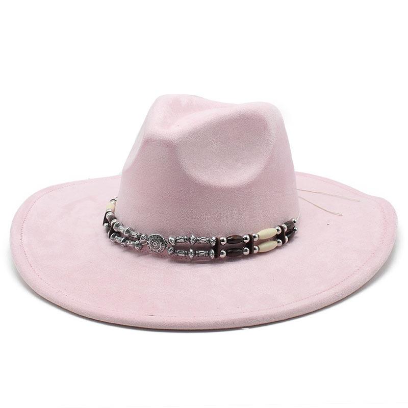 New suede big brim peach top cowboy hat men's and women's outdoor rolled brim ethnic style top hat felt hat