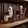 Spooky Bookshelf Ornament Halloween Rocking Chair Ghost/Skeleton Ornament, Wooden Desktop Decoration, Dynamic Ghost Decoration Figurine for