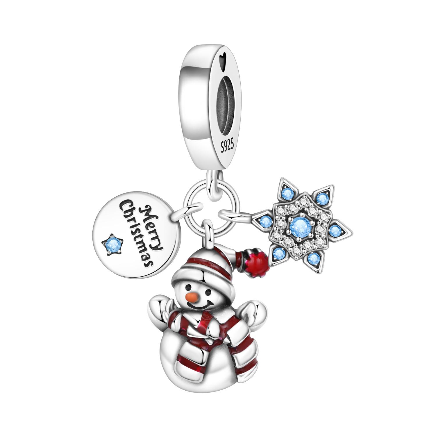 

PANPOKI Copper Metal Snowman Snowflake Pendant Bead Components Bracelet High Quality Fine Jewelry Charm Bead Components Compatible With Women High