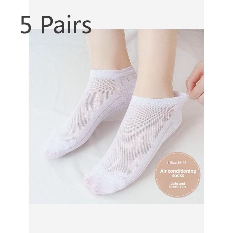 5 Pairs of Women's Summer Everything Solid Color Light Mesh Breathable with Casual Boat Socks