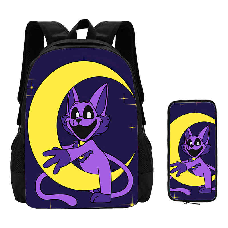 

Набор из 2 шт., школьные сумки с рисунками для мальчиков и девочек с пеналами, детский рюкзак с изображением улыбающихся аниме-зверушек для школы, лучший подарок