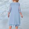 Elegante Abito da Festa da Ballo Taglie Forti Donna Lento Midi Rete Trasparente Patchwork Applicazione Foglia Mezza Manica Girocollo Abito Primavera Autunno