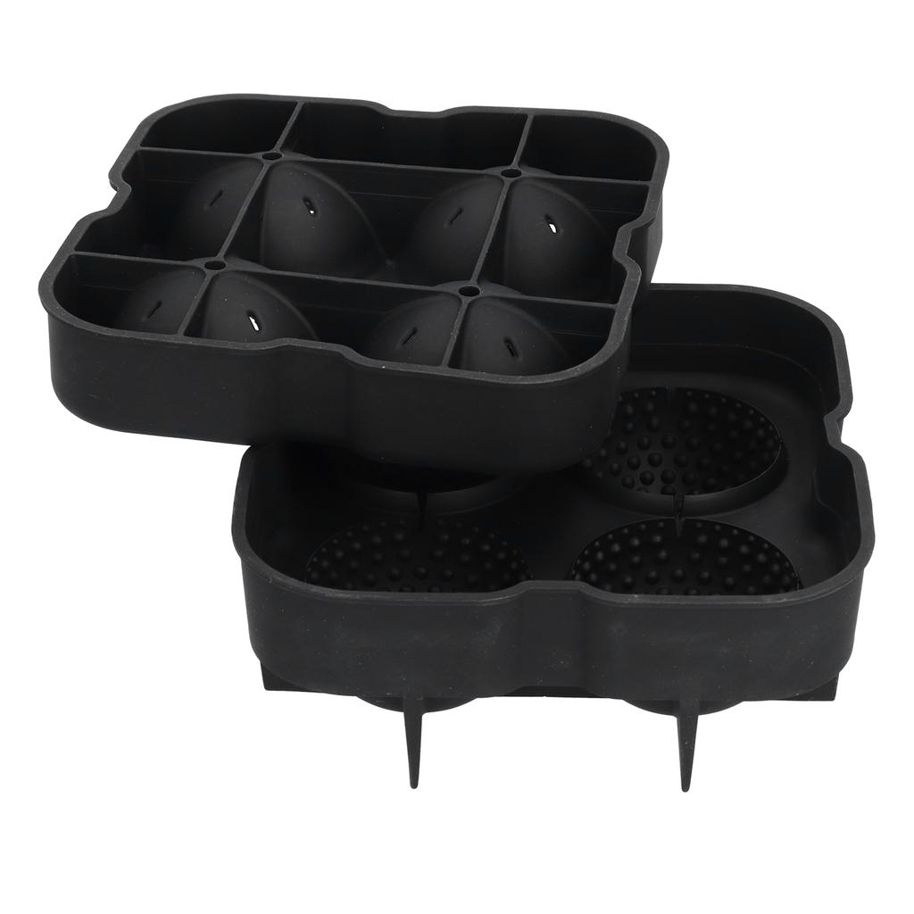 4 Fächer Eisballform Wiederverwendbar Lebensmittelqualität Silikon Eisballmacher Tablett Heimküchenutensilien Schwarz