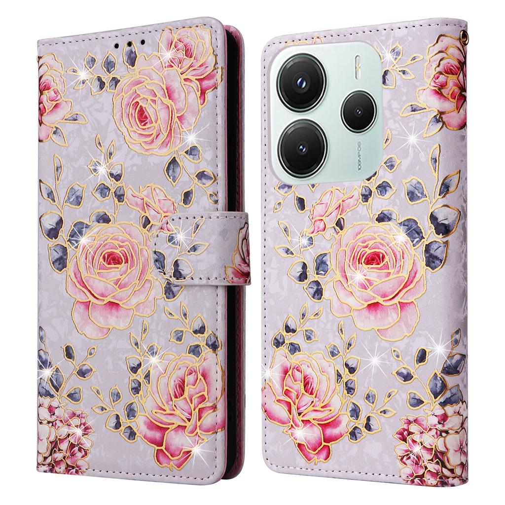 For Xiaomi Redmi Note 14 5G Etui RFID-blokkerende Blomst Skinn Telefondeksel