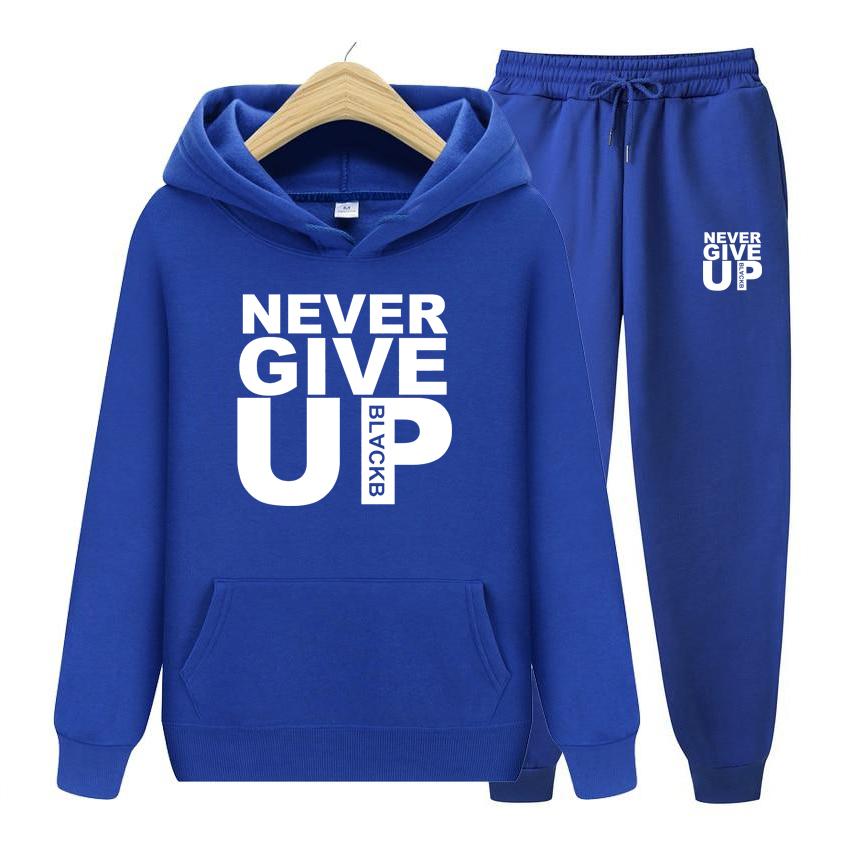 Dame Langermet Hettegenser Sett Hettegensere Sweatshirts Mykt Treningssett Aldri Gi Opp Trykk Topper Streetwear Kvalitet Pullovere