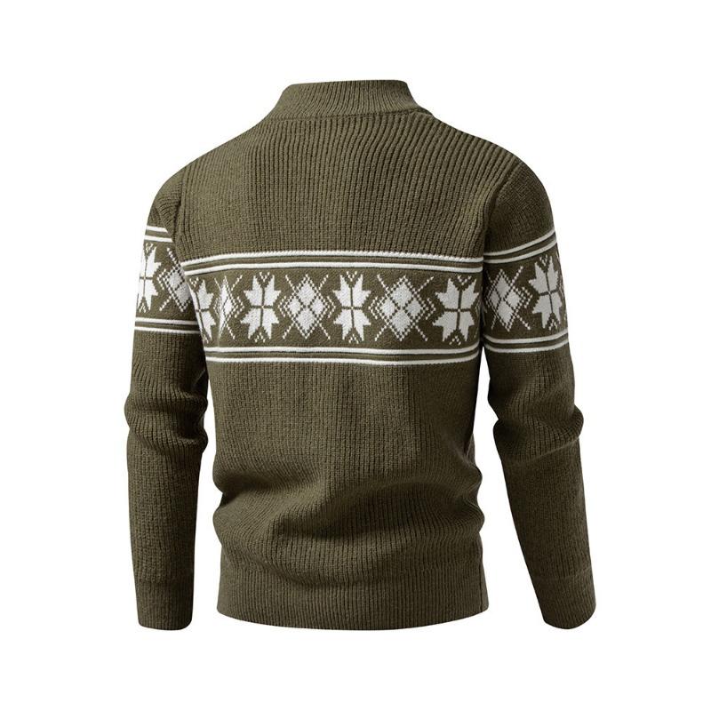 New Men's Casual Stand Collar Christmas Sweater Fashion Jacquard Loose Large Size Knitted Cardigan Jacket