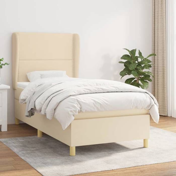 Maison Exclusive - Sommier à lattes de lit et matelas Crème 90x190 cm Tissu