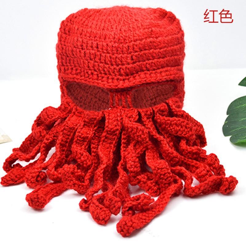 New Cartoon Cute Funny Wool Knitted Octopus Hat Hand Crocheted Warm Wool Headgear.