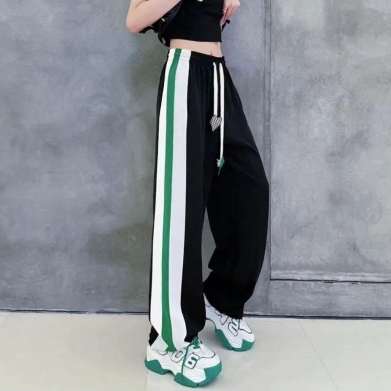Korean Streetwear Women Sweatpants Spring Summer New Harajuku Elastic High Waist Love Drawstring Casual Striped Sports Trousers