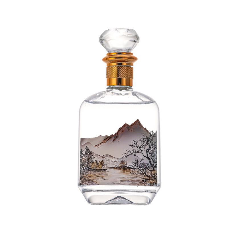 Transparent 500ml Glass Wine Bottle with Thickened Sealing, Customizable Text, Empty for Tasting and Packaging