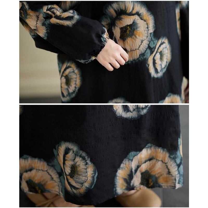 Vintage Long Sleeve Age Reducing Plus Size Casual Long Dresses