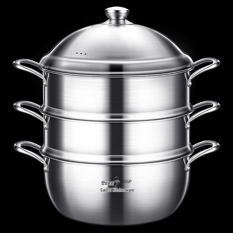304 Stainless Steel 3-Layer Steamer Pot