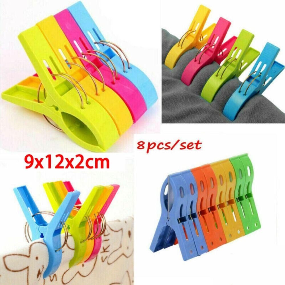 8PCS Colorful Durable Beach Towel Clips Plastic Sturdy Clothes Clips XXL Towel Holder Drying Clothes