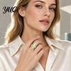 Non Tarnish Rings Statement Ring with Oval Faux Crystal, Vintage Geometric Dainty Ring, Men Women Finger Jewelry for Everyday Wear Parties Casual