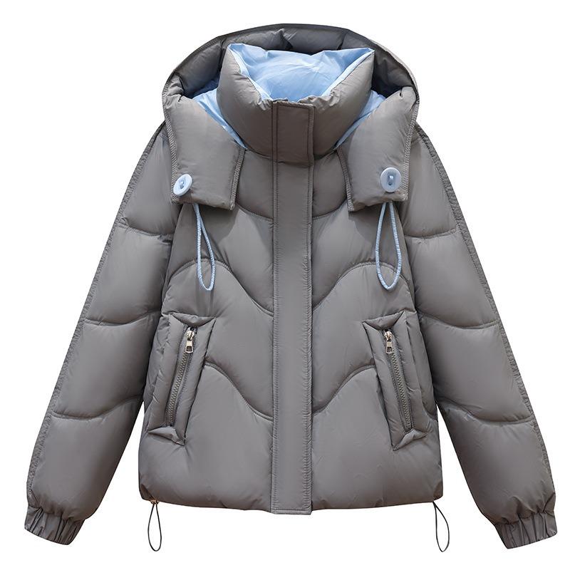 Cold-proof clothes women's short hooded contrasting colors winter new large-button casual cotton-padded clothes and cotton-padded jackets
