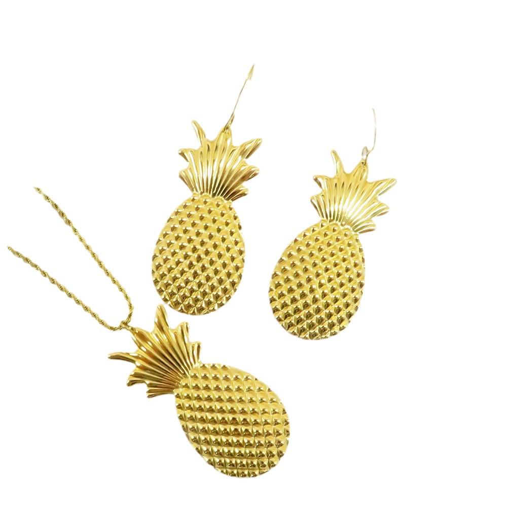 Exquisite Pineapple Pendant Earrings and 18k Stainless Steel Necklace Set