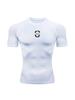 Mens WhiteCompression Short Sleeve T-Shirt Small Red And Black Badge Graphic Quick Dry Breathable High Elasticity Gym Workout And Running Athletic Top