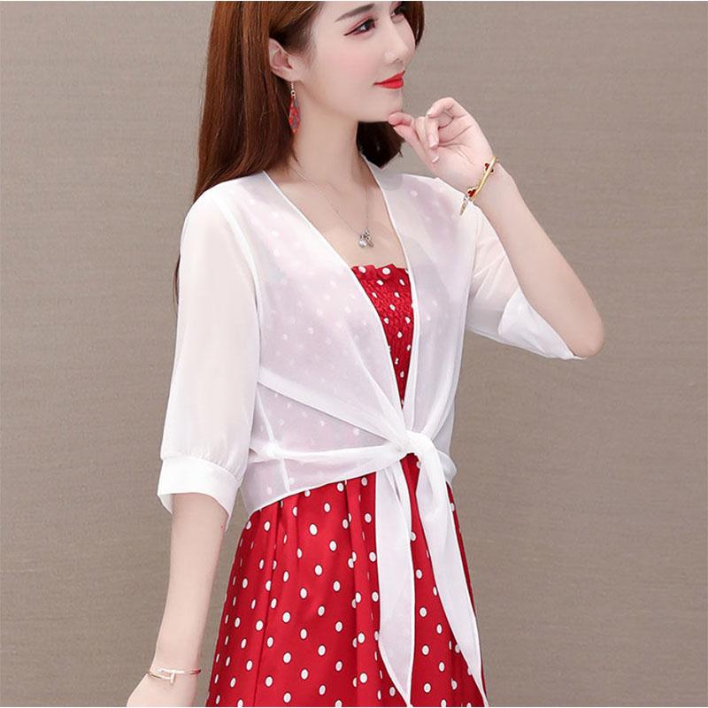 Shawl-style Top Women's All-match Short Chiffon Sunscreen Cardigan with A Thin Skirt