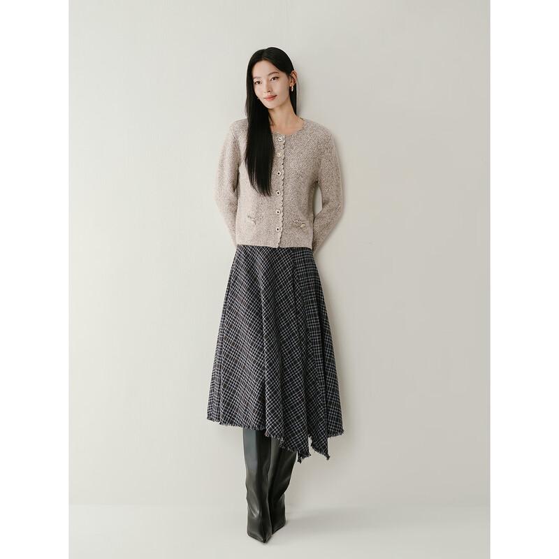 JOEONE Elegance Tweed-Style Wool-Blend Knit Cardigan