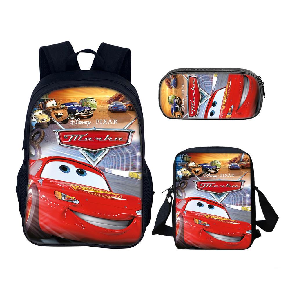 Set Zaino per Bambini con Personaggi di Film Cars in Materiale di Nylon con Spallacci Regolabili per Bambini